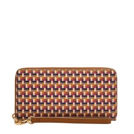 Fossil Women's Logan Faux Leather RFID Blocking Zip Around Clutch Wallet, Multi Woven Print (Model: SL10058564)