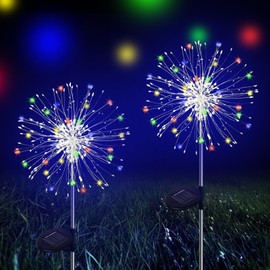 Melofo Solar Garden Lights Outdoor 2 Pcs 200 LEDs Upgrade Solar Fireworks Lamp with 8 Modes Solar Dandelion Starburst Lights Waterproof for Lawn Backyard Pathway Flowerbed Christmas Party-Multicolor