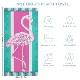 GANMP Flamingo Quick Dry Beach Towels, Sand Free Beach Towel for Pool Travel Cruise, 30” x 60” Large Thin Funny Compact Blanket for Adults Kids, Microfiber, Turtle & Pink Flower (A-17)