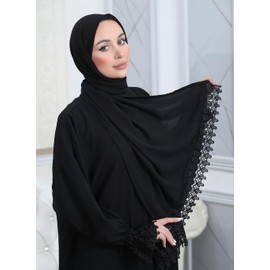 East West Souk Elegant One-Piece Abaya and Prayer Dress Crepe Solid Color | Lightweight and Comfortable | Hijab Abaya Suit (Black, 2)