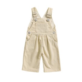 KMBANGI Toddler Baby Boy Girl Bib Overalls Solid Color Corduroy Suspender Pants One Piece Straps Trousers Fall Bottom Outfit (Beige, 6-12 Months)