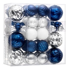 Valery Madelyn Christmas Tree Decorations Ornament Set for Fall Decor, 100ct Navy Blue Silver Shatterproof Christmas Ball Hanging Ornaments Bulk for Xmas Holiday Party Decor (Variety Style and Size)