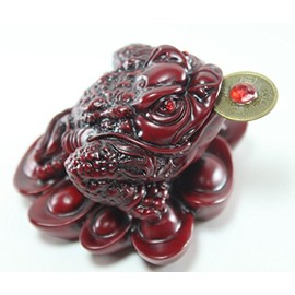 Fortune Coin Red Money Toad/Frog/Chan Chu - Feng Shui Chinese Charm of Prosperity Decoration Gift