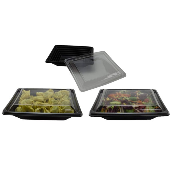 Rectangular Black Salad Bowl with Lid - Pack of 25 Containers with Lids Ideal for Pasta Bowls, Healthy Lunches, and To-Go Containers for Food Serving Businesses - Hand Washable and Reusable
