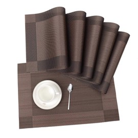ISIYINER Place Mats, Set of 6, Non-Slip, Washable, PVC, Tear-Resistant, Heat Resistant, Place Mats for Home Restaurant Dining Table (Brown/Silver)