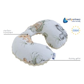 Medi Partners Neck Pillow Children's Neck Pillow Car Aeroplane Baby - 100% Cotton/Minky Neck Support Headrest Child Seat Car Seat Bolster Pillow (Safari with Beige Minky)