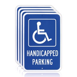 OLANZU (4 Pack) Handicapped Parking Sign 18" x 12" - 0.060 Rust Free Aluminum Thickness - Metal Handicap Parking Sign - UV Protected & Weather Resistant