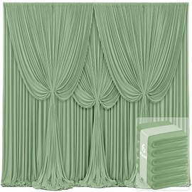 6 Panels Sage Green Backdrop Curtains for Wedding Party Wrinkle Free Backdrops Curtain Drapes Fabric Decorations Photo Back Drop Cloth for Baby Shower Photography Stage Reception 30ft(W) x 12ft(H)