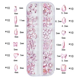 2920Pcs Pink Nail Rhinestones Kit 12 Types Special-Shaped Multi Shapes Crystal Pink Flatback Rhinestones Gems Round Glass Stones Diamonds with Tweezer + Wax Pen for Nail Faces Eyes Makeup Crafts