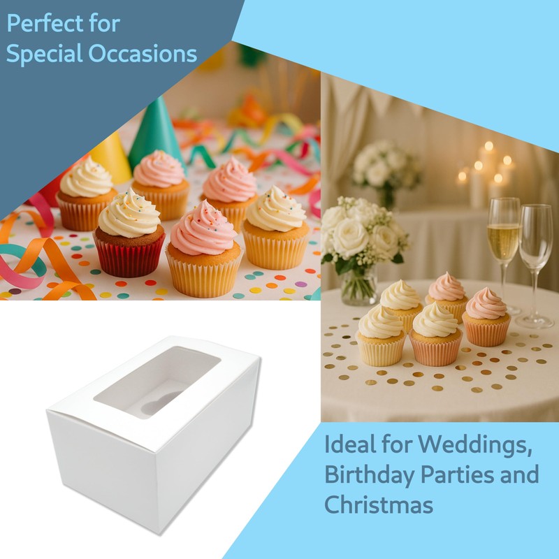 R&J 12 Pack - 2 Hole Cupcake Boxes, White Bakery