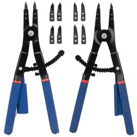 16" Snap Ring Pliers Set, Heavy Duty Circlip Pliers Set 2 PCS with Straight 45°and 90°Tip Attachments and Replacement Tips for Removal of Retaining Clip Circlip Snap Rings