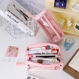 iSuperb Pencil Case Large Pencil Bag Round Pencil Box, Pink Pen Pouch, Makeup Brush Bag for Women Office