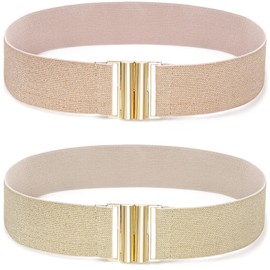 Glamorstar Women Wide Stretchy Belt Elastic Waist Belt for Ladies Dresses Gold Buckle Beige + Pink 70cm Fit Waist 28"-30"