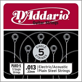 D'Addario PL013-5 Plain Steel Guitar Single String, .013 5-pack