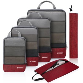 Prezon Compression Packing Cubes with Travel Shoes Bag and Laundry Bag, Luggage Organiser Set, Extensible Suitcase Organiser, Packing Organisers for Suitcases, Packing Cubes for Travel or Storage