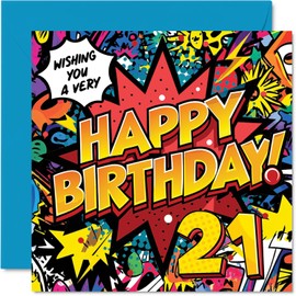 21st Birthday Cards for Men Women - Comic Book Pow! - Happy Birthday Card for 21 Year Old Man Woman Sister Uncle Friend Grandson, 145mm Bday Greeting Cards