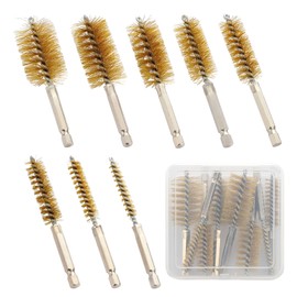 MAXMAN Bore Brush Set, 8pcs Brass Wire Brush for Drill, Durable Metal Bristles Twisted, 8 Size Set Multiple Diameter Options, 1/4 Inch Hex Shank, for Power Drill Impact Driver & Tube Cleaning