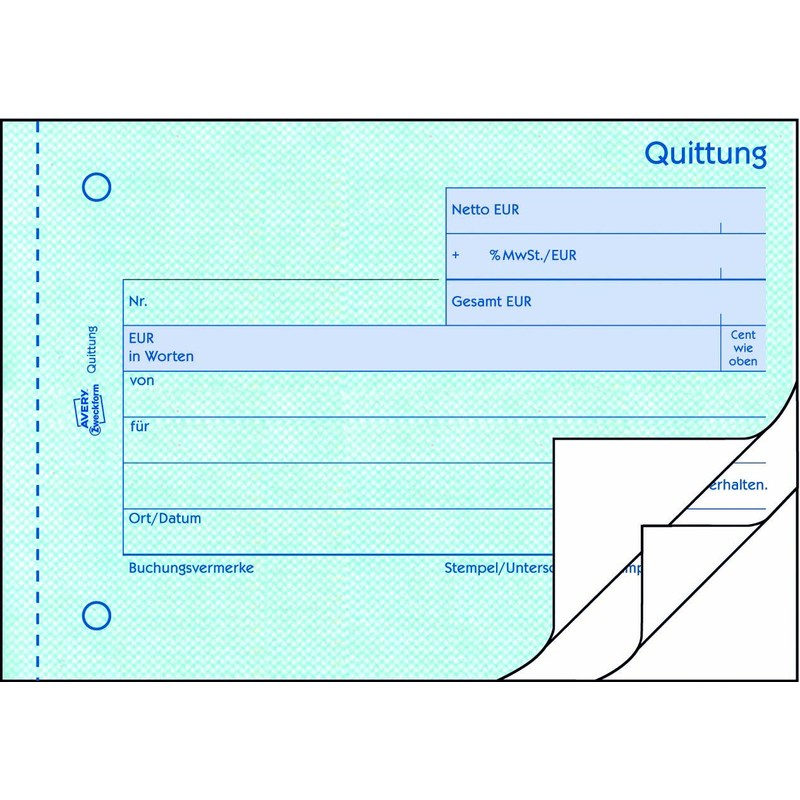 Avery Zweckform 333 Quittung MwSt. separat ausgewiesen, DIN A6, fälschungssicher,