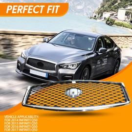 YLT AUTO Front Cover Upper Bumper Grille Fit 2014-2017 for Infiniti Q50 Gloss Black Front Mesh Air Intake Assembly Replacement Shroud…