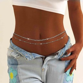 Inilbran Boho Layered Ball Waist Chain Vintage Paper Clip Belly Chain Gold Bikini Waist Belt Adjustable Summer Beach Thin Chains Accessories Jewellery for Women, Zinc alloy, No Gemstone