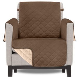 Utopia Bedding Reversible Chair Sofa Cover, Water Resistant Slipcover Furniture Protector with Foam Sticks and Elastic Straps for Kids Dogs Pets (1 Seater, Brown/Beige)