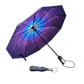 TradMall Travel Umbrella Windproof with 46 Inches Large Canopy Reinforced Fiberglass Ribs Ergonomic Handle Auto Open & Close, Starry Sky