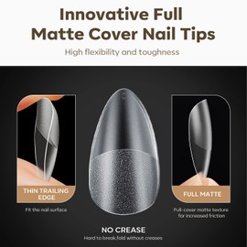 Modelones Medium Almond Nail Tips for Christmas Nails Art, 500Pcs Pre-shaped Full Matte Cover False Nails No Filed Stronger Adhesion Acrylic False Press on Nails for Nail Extension DIY Salon, 10 Sizes