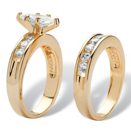 PalmBeach Yellow Gold-Plated Marquise Cut Cubic Zirconia Two-Piece Bridal Ring Set Sizes 5-9 Size 8