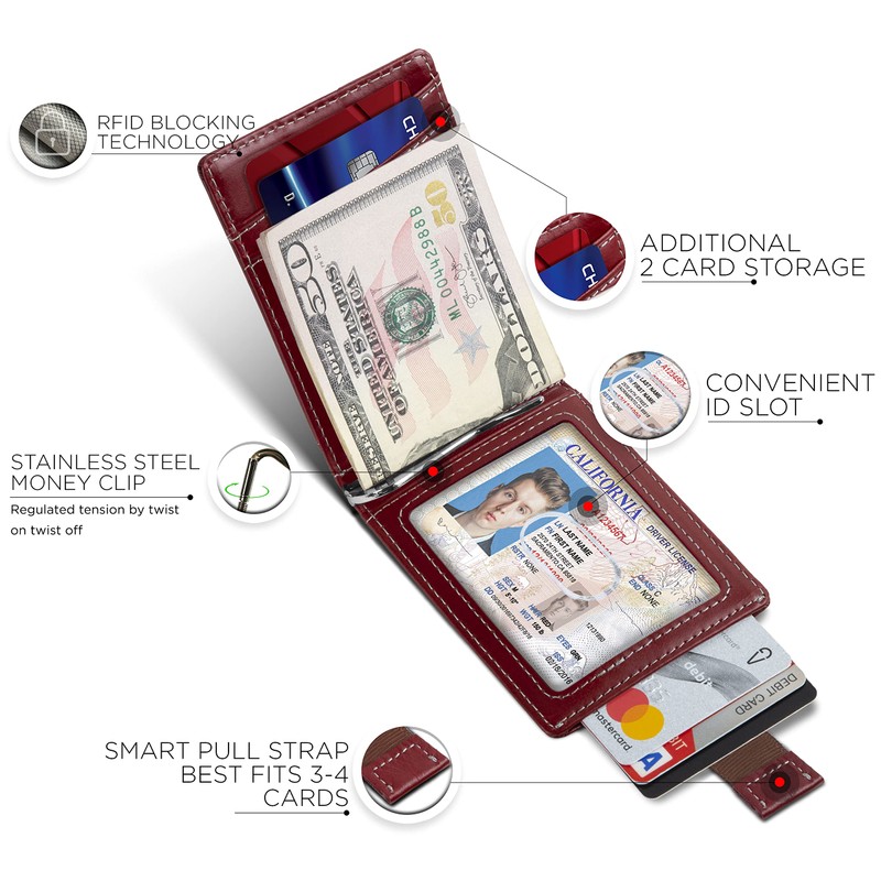 SERMAN BRANDS RFID Blocking Slim Bifold Genuine Leather Minimalist Front