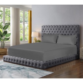 Fitted Sheet Extra Deep Pocket 16 inch (40cm) Bedding Soft Brushed Microfibre Fabric Shrinkage and Fade Resistant Non Iron Bottom Fitted Sheet (Grey, Double)