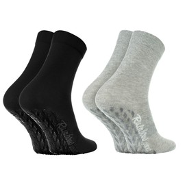 Rainbow Socks - Women Men Colourful Cotton Non Slip Grip Socks ABS - 2 Pairs - Black Grey - Size 10-11,5