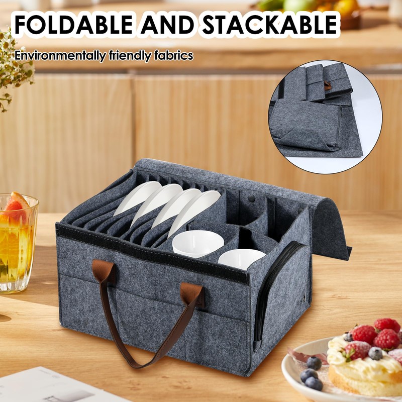 Felt Plate Storage Box Caravan Plate Holder with Cup Holder