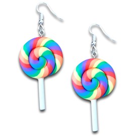 Colorful Rainbow Lollipop Dangle Earrings Sweet Lovely Swirl Lollipop Candy Pendant Drop Earrings Sugar Sweets Set for Women (Iridescent)
