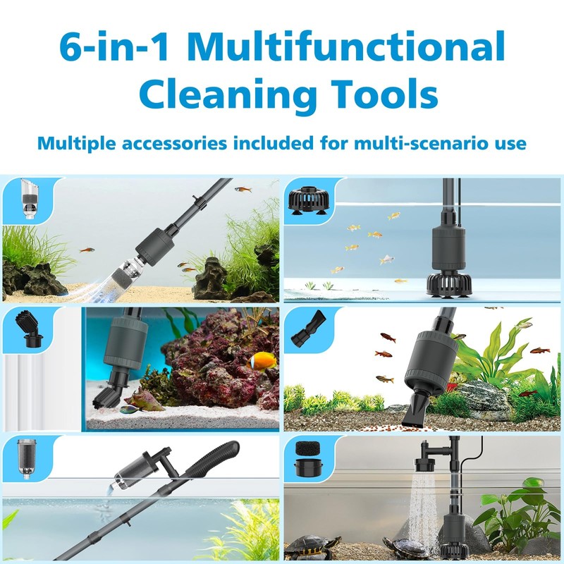 fishkeeper Aquarium Vacuum Gravel Cleaner, 25W 6 in 1 Multifunction