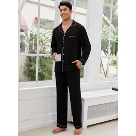 Veseacky Sleepwear With Pockets Pajamas for Men Bottom Up Night's Sleep Men's Pajamas Cotton 2nd