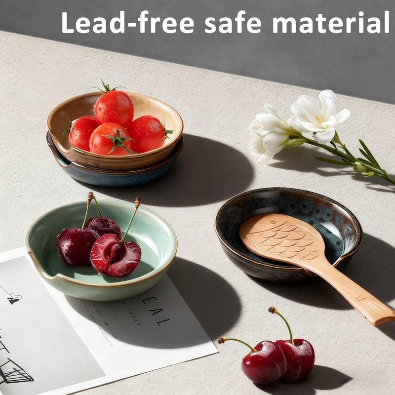 4 Pack Ceramic Spoon Rest for Stove Top, Heat-Resistant Spoon