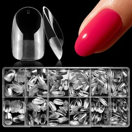 AddFavor 600pcs Short Rround Nail Tips, Full Cover Clear Soft Gel Nail Tips Round, 12 Sizes Press on False Nails Tips for Acrylic Nail Extension, Salon and Home DIY