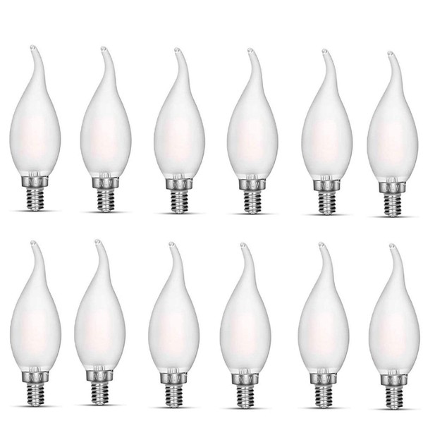 Candelabra LED Bulbs 2700K 40w Equivalent Improve Flame tip Frosted Glass E12 Base Warm White Decoration E12 LED Bulb Dimmable 12 Pack