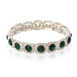 Mycitta Crystal Bracelet for Women Bridal Square Rhinestone Stretch Bangle for Wedding Bride Bridemaids Party Prom Gift, Metal, Cubic Zirconia