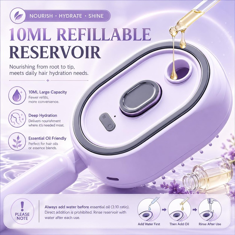 Electric Spray Air Cushion Massage Comb, Self-Clean Hair Detangler Brush