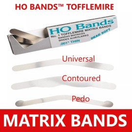 HO BANDS™ TOFFLEMIRE MATRIX BANDS Dental HO Bands Tofflemire Matrix Band #2, Contoured, Dead Soft Universal 100/Bx - #1 Universal-Regular 0.001", 100/pk