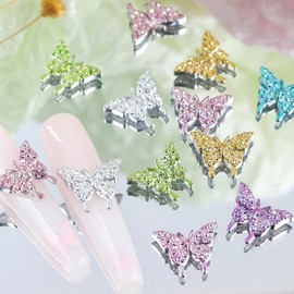 LPOODDNU Butterfly Nail Charms Alloy Butterfly Shape Nail Gems 3D Colorful Butterflies Nail Rhinestones for Acrylic Nails Designs Shiny Butterfly Crystal Nail Art Charms for Women Nail Art Decoration