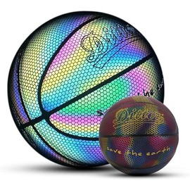 Reflective Basketball, Glowing Holographic Basketball, Size 7(29.5) Luminous Basket Ball for Night Game, Glow in The Dark Basketball for Girls Boys, Cool Glow Basketball Gifts