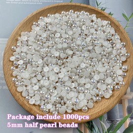 1000pcs 5mm Half Pearl Beads Flatback Pearl Beads Half Round Plastic Pearls for Crafts Scrapbooking Embellishment Nail Art(White AB)