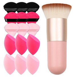 Makeup Foundation Brush with Powder Puff and Sponges, 16pcs Makeup Tool Set, Easily Blends Makeup Set for Liquid, Cream, and Powder, Reusable & Washable