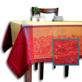 Sweet Us Wipeable Tablecloth Spill Resistant Teflon Coated Floral Paisley Cotton French Provencal Jacquard Tablecloth for Square Tables Pineapple Yellow Burgundy Red 62 x 62 in