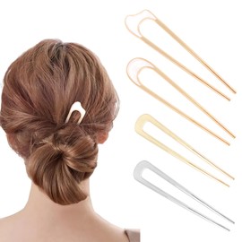 Amariver French Hair Pins 4Pcs Metal Hairpins for Women U Shaped Hair Pins Gold French Hair Pin Hair Fork for Buns Twist Hair Pin for Long Hair