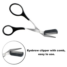 CONTINUAL Eyebrow Scissors, Stainless Steel Professional Precision Eyebrow Trimmer Tool with Comb, Small Eyebrow Grooming Beauty Tool for Men Women (Black)