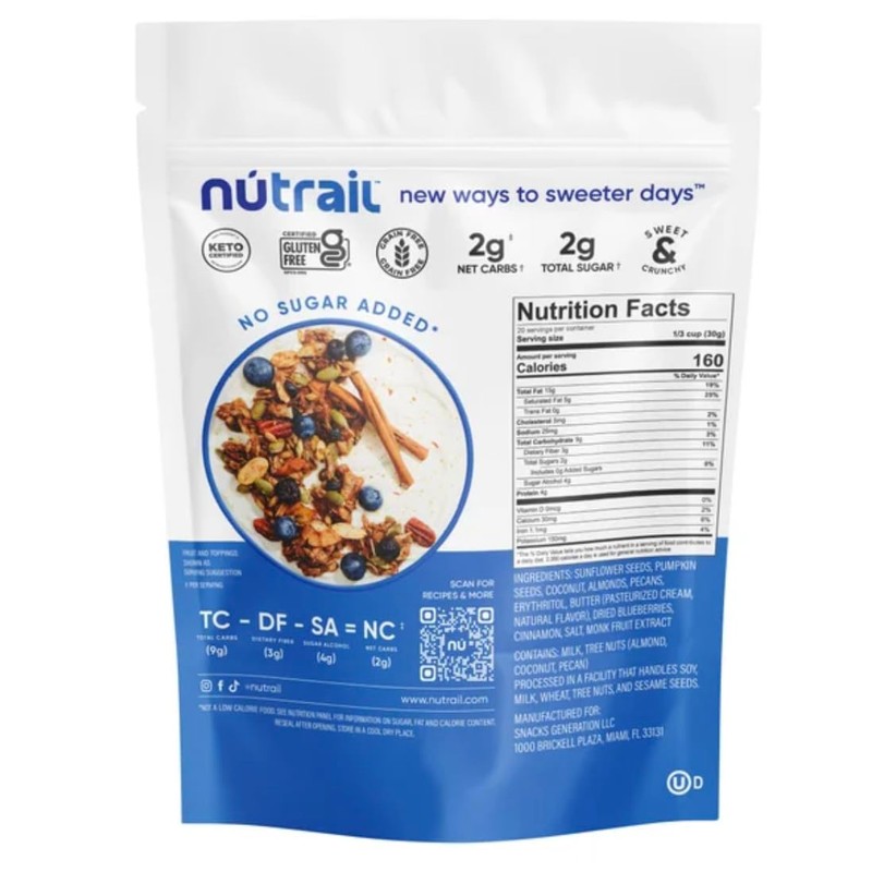 LOW CARB Keto Nut Granola, Blueberry Cinnamon, 22oz (642g)