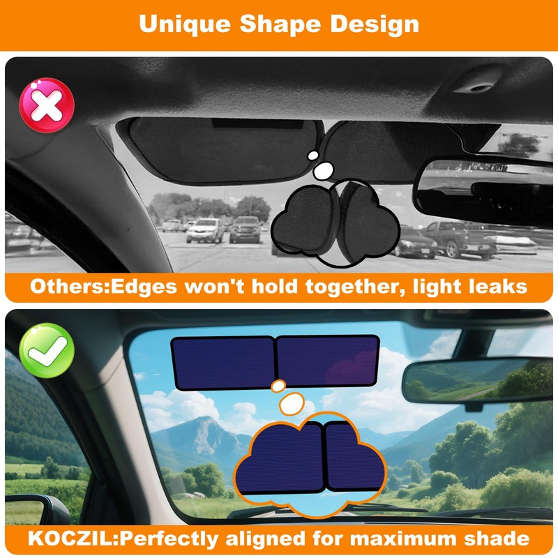 KOCZIL Square Static Cling Car Window Shades for Windshield &